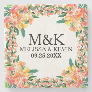 Kleurrijke Waterverven Floral Lijst Stenen Onderzetter