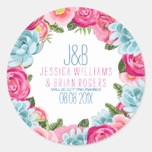 Kleurrijke Waterverven Floral Wreath Lijst Ronde Sticker