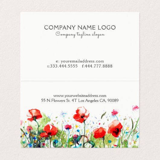 Kleurrijke Waterverven Flowers & Red Poppies Visitekaartjes (Binnenkant ongevouwen)