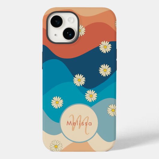 Kleurrijke Waves & Daisies Patroon Monogram Case-Mate iPhone Case (Achterkant)