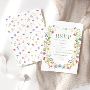 Kleurrijke weide bloemenwilde bloem rustieke bruil RSVP kaartje