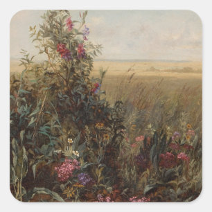kleurrijke weide met wilde bloemen ontwerp vierkante sticker
