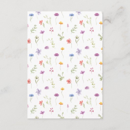 Kleurrijke weide wildflower tuin bruiloft details informatiekaartje (Achterkant)