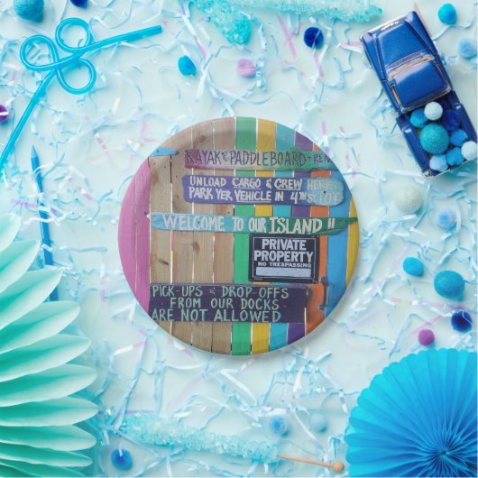 Kleurrijke Welcome Island teken Caribisch gebied Papieren Bordje (Feest)