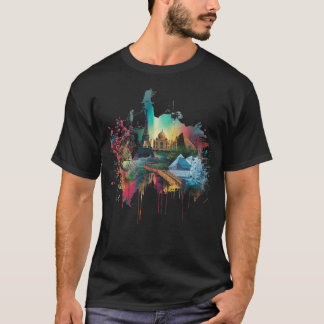 Kleurrijke Wereld Landmarks Collage Poster T-shirt
