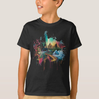Kleurrijke Wereld Landmarks Collage Poster T-shirt