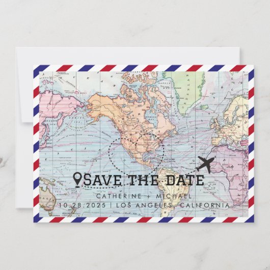 Kleurrijke Wereldkaart bestemming bruiloft bespaar Save The Date (Voorkant)