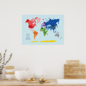 Kleurrijke Wereldkaart Gepersonaliseerd Poster (Keuken)