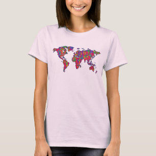 Kleurrijke wereldkaart kunst t-shirt