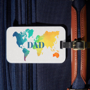 Kleurrijke Wereldkaart PAPA Eigen Naam Bagagelabel