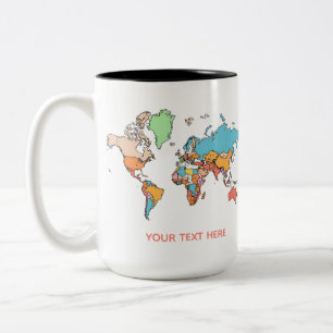 Kleurrijke Wereldkaart Reis Koffiemok Met Aangepas Tweekleurige Koffiemok