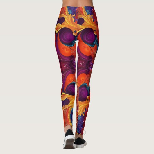 Kleurrijke wervelingen en bloemen Verf Pour Design Leggings (Achterkant)