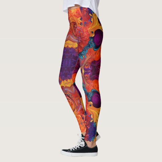 Kleurrijke wervelingen en bloemen Verf Pour Design Leggings (Links)