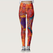Kleurrijke wervelingen en bloemen Verf Pour Design Leggings (Voorkant)