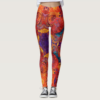 Kleurrijke wervelingen en bloemen Verf Pour Design Leggings