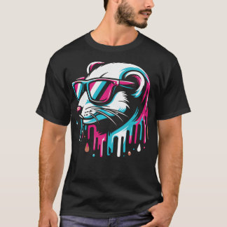 Kleurrijke Wezel Zonnebril Kunst Cool T-shirt