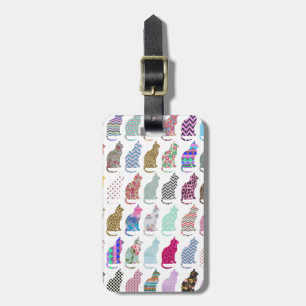 Kleurrijke whimsical Cats Chevron Zigzag Pattern Bagagelabel