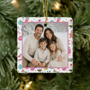 Kleurrijke Whimsical Foto Kerstmis Keramisch Ornament