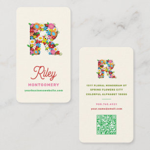 Kleurrijke Whimsical Lente Bloemen R Monogram Naam Visitekaartje