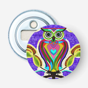 Kleurrijke Whimsical Uil met Hart Button Flesopener
