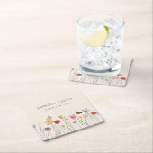 Kleurrijke Whimsical Wildflower Bruiloft Vierkante Kartonnen Onderzetter (Insitu)