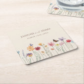 Kleurrijke Whimsical Wildflower Bruiloft Vierkante Kartonnen Onderzetter (Schuin)