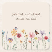 Kleurrijke Whimsical Wildflower Bruiloft Vierkante Kartonnen Onderzetter (Voorkant)