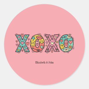Kleurrijke Whimsical "XOXO" Valentijnsdag Ronde Sticker
