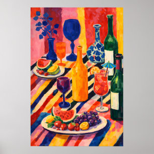 Kleurrijke Wijn Fruit Stilleven Poster, Maximalist Poster