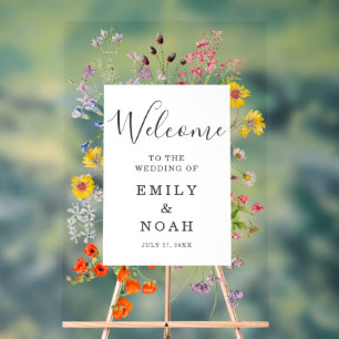 Kleurrijke Wild Flower Country Wedding Welkom Acryl Bord