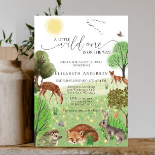 Kleurrijke Wild One Woodland Animals Baby shower Kaart