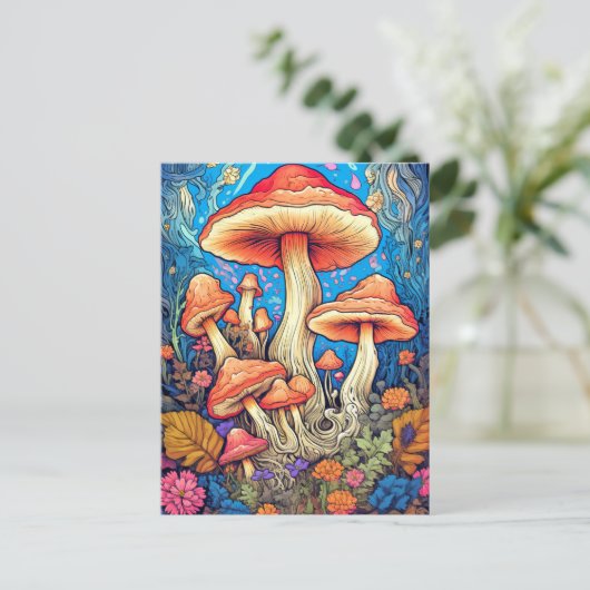 Kleurrijke Wild Psychedelic Mushrooms Illustratie Briefkaart (Staand voorkant)
