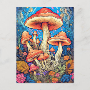 Kleurrijke Wild Psychedelic Mushrooms Illustratie Briefkaart