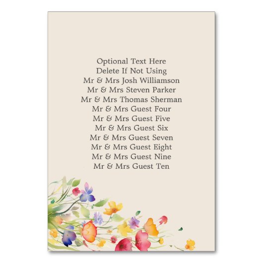 Kleurrijke Wildbloemen Elegante Beige Bruiloft Kaart (Achterkant)