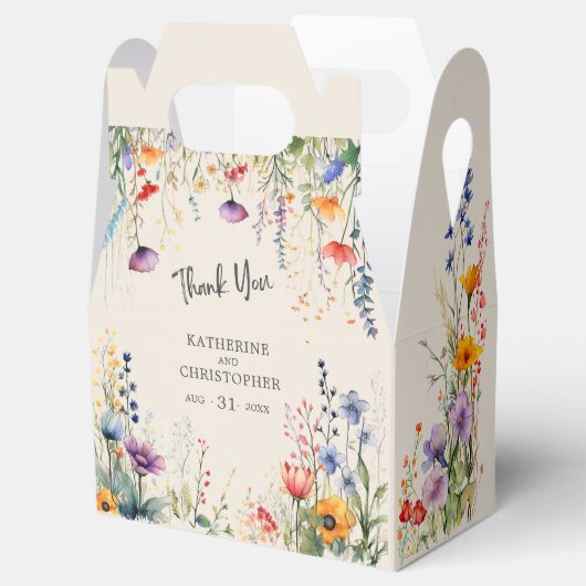 Kleurrijke Wildbloemen Elegante Beige Kleine Bruil Bedankdoosjes (Geopend)