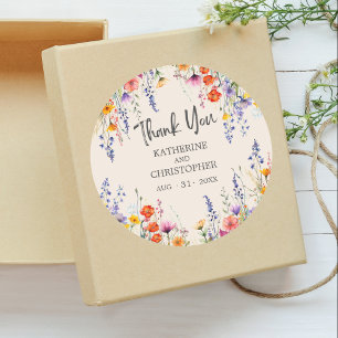 Kleurrijke Wildbloemen Elegante bruiloft dank u Ronde Sticker