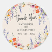 Kleurrijke Wildbloemen Elegante bruiloft dank u Ronde Sticker (Voorkant)