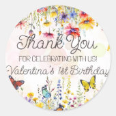 Kleurrijke Wildbloemen & Vlinders Verjaardagsfeest Ronde Sticker (Voorkant)