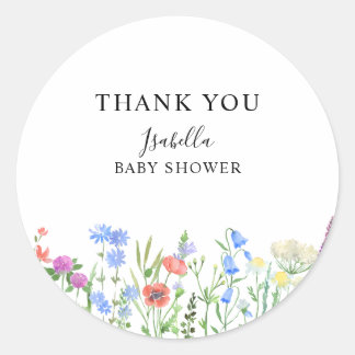 Kleurrijke Wilde Bloem Baby Shower Feest Ronde Sticker