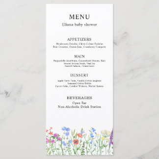 Kleurrijke wilde bloem baby shower viering menu