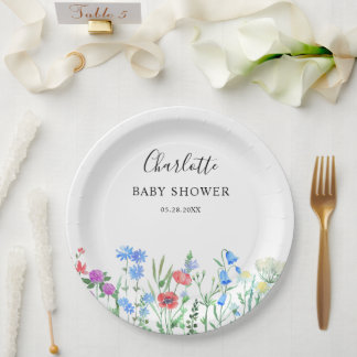 Kleurrijke wilde bloem baby shower viering papieren bordje