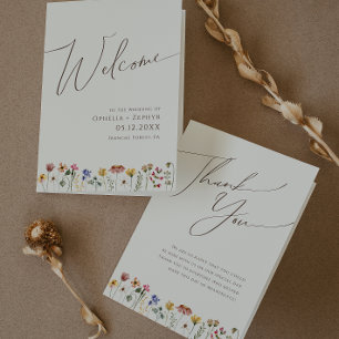 Kleurrijke wilde bloem   Beige Folded Wedding Prog Programma