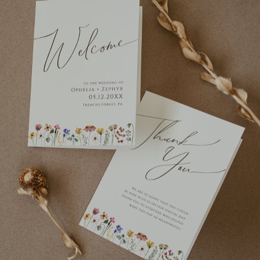 Kleurrijke wilde bloem | Beige Folded Wedding Prog Programma
