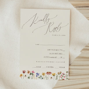 Kleurrijke Wilde Bloem   Beige Menu Keuze RSVP Kaa