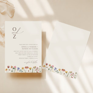 Kleurrijke Wilde Bloem Beige Monogram Bruiloft Kaart