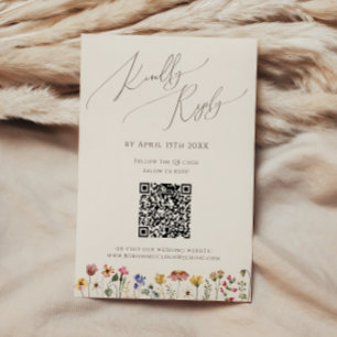 Kleurrijke wilde bloem Beige QR-code RSVP Kaartje
