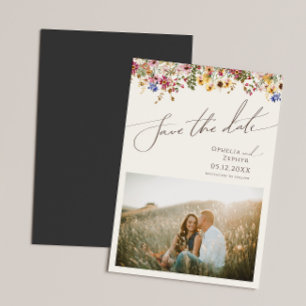 Kleurrijke wilde bloem Beige Save the Date Magnetische Uitnodiging