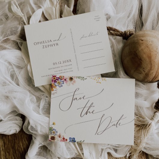 Kleurrijke wilde bloem | Beige tuin behalve datum Uitnodiging Briefkaart