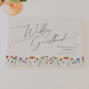 Kleurrijke wilde bloem   Beige Wedding Guestbook Gastenboek