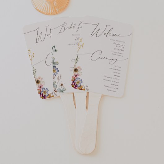 Kleurrijke wilde bloem | Beige Wedding Programme H Handwaaier